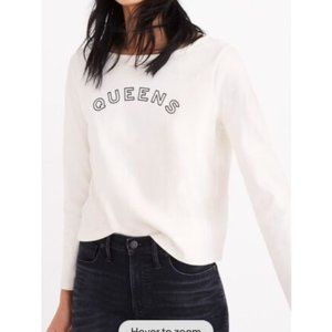 Madewell Womens Size S Beige Queens Graphics Tee Pullover Crewneck Long Sleeves